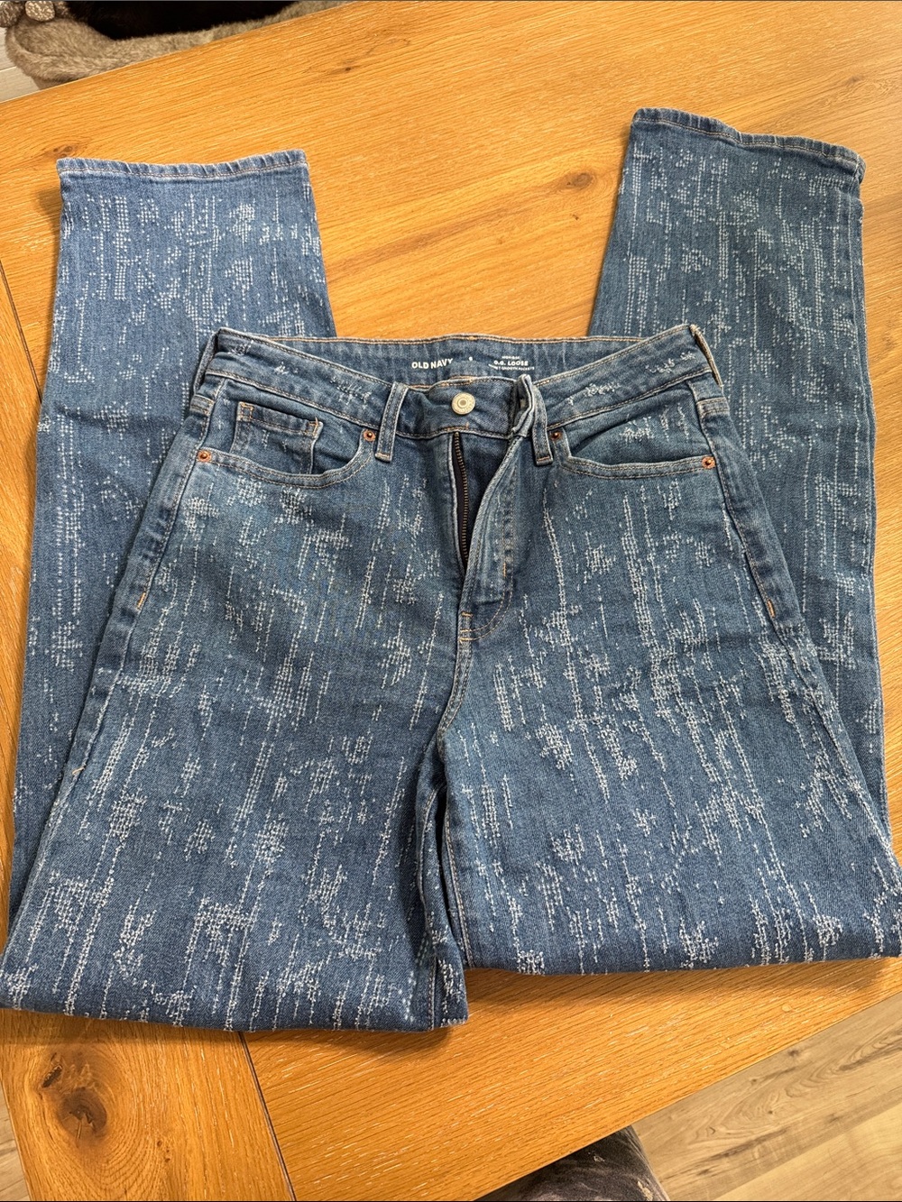 Old Navy Women's Blue Textured Straight-Leg Jeans